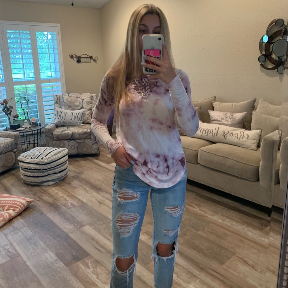 Long sleeve pink/purple tie-dyed top